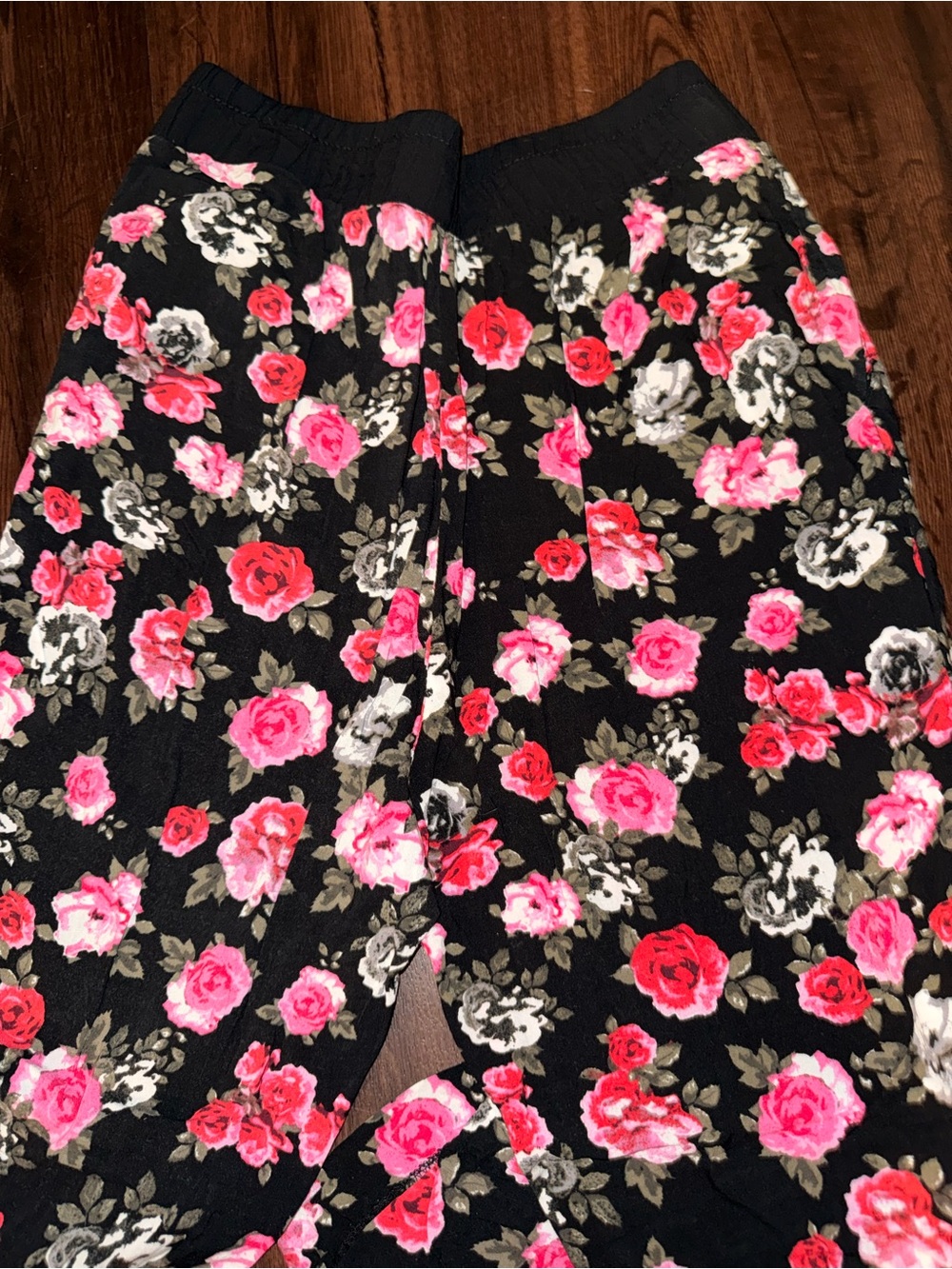 Y2K Black Pink Floral Wide Leg Lounge Pants One Size - Picture 9 of 9
